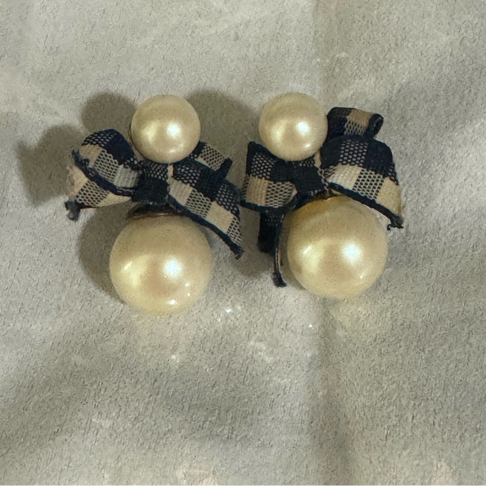 Kate Spade Elegant Pearl and Plaid Bow Earrings